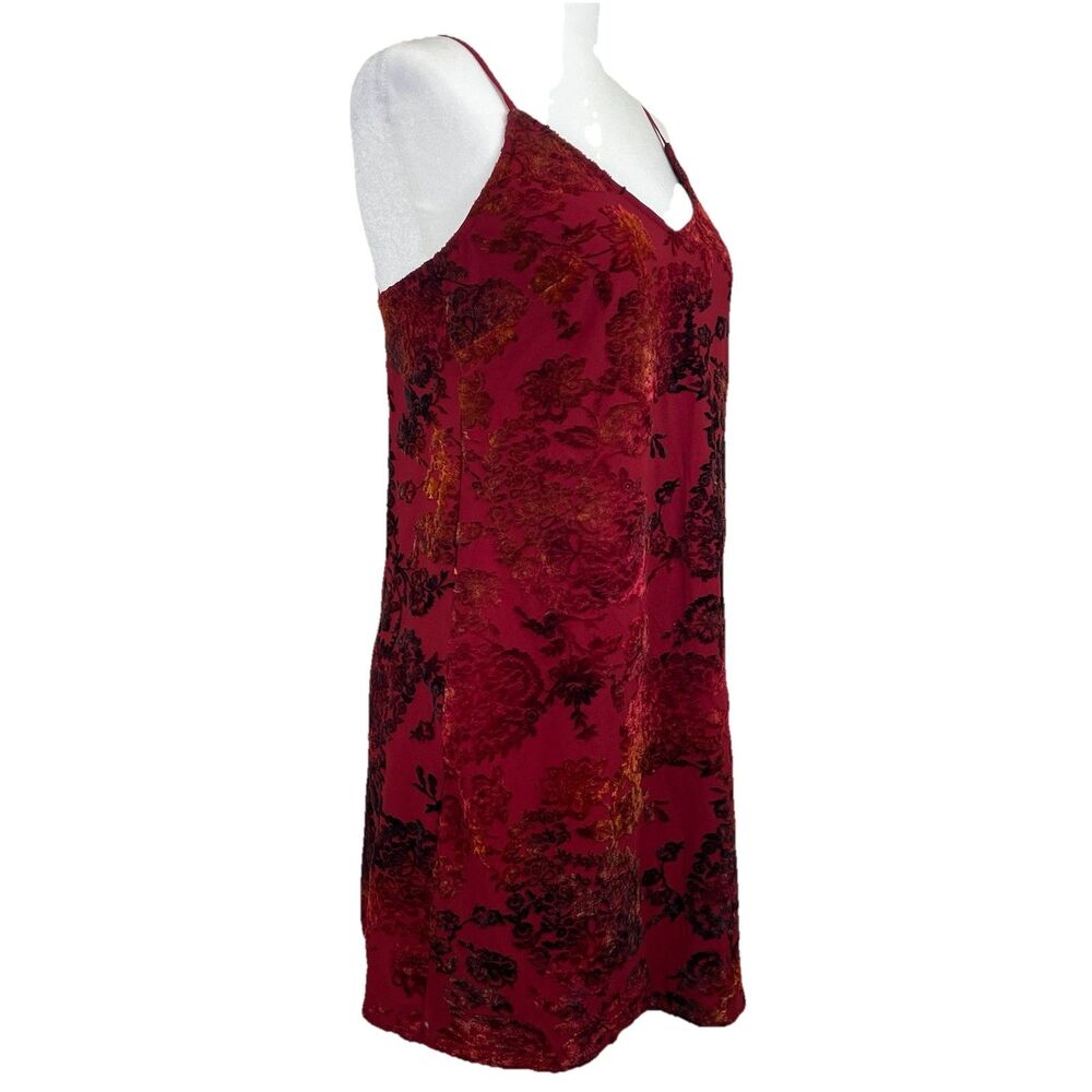 Missguided Red Burnt Velvet Sleeveless V Neck Mini Blouson Dress 90’s Y2K-2